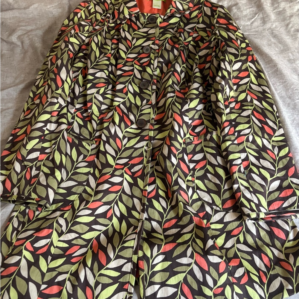 VTG Sigrid Olsen Multicolor Leaf Pattern 3/4 lined Trench Coat